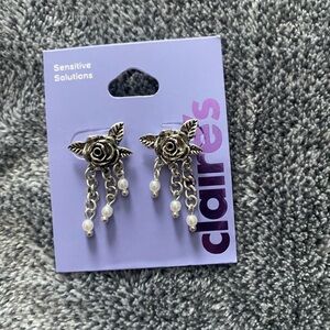 Claire's Silver Rose Chain Earrings